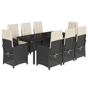 vidaXL 9 Piece Garden Dining Set with Cushions Black Poly Rattan