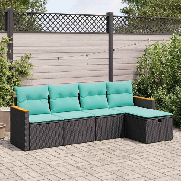 vidaXL 5 Piece Garden Sofa Set with Cushions Black Poly Rattan