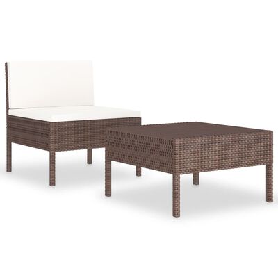 vidaXL 2 Piece Garden Lounge Set with Cushions Poly Rattan Brown