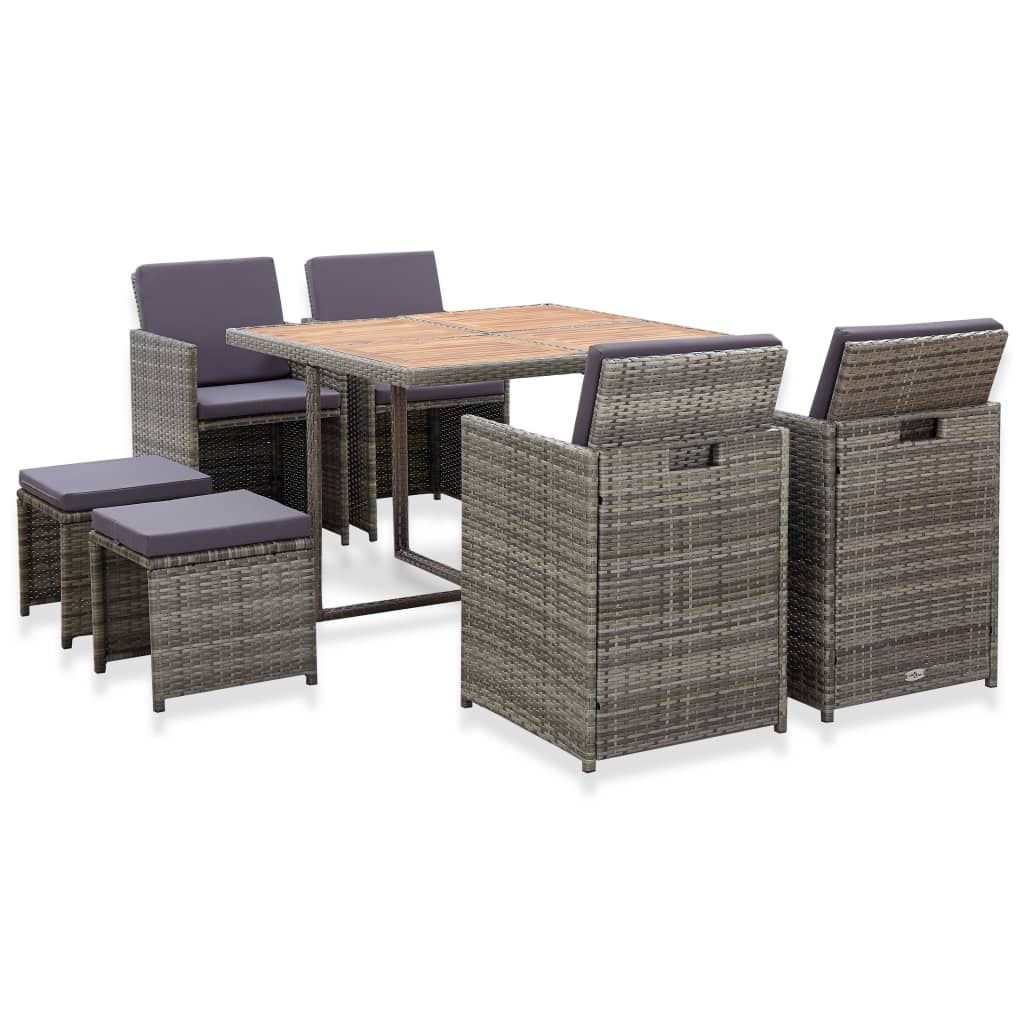 vidaXL 9 Piece Outdoor Dining Set Poly Rattan and Acacia Wood Anthracite