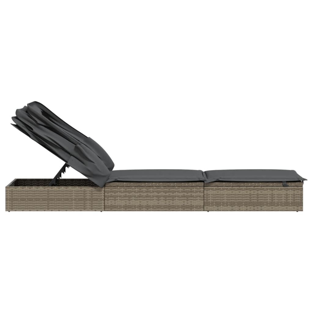 vidaXL Sunbed with Foldable Roof Grey 213x63x97 cm Poly Rattan