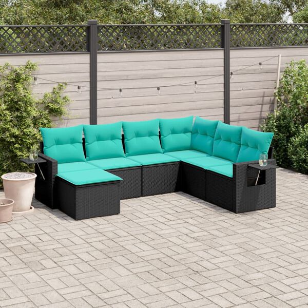 vidaXL 7 Piece Garden Sofa Set with Cushions Black Poly Rattan