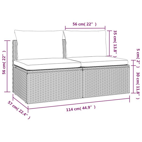 vidaXL 2-Seater Garden Sofa with Cushions Grey Poly Rattan