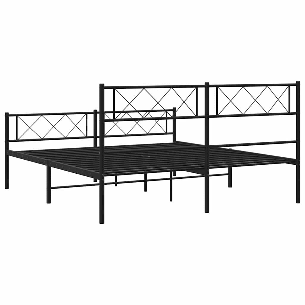 vidaXL Metal Bed Frame without Mattress with Footboard Black 135x190cm