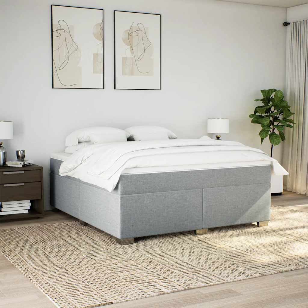 vidaXL Box Spring Bed with Mattress Light Grey California King Fabric