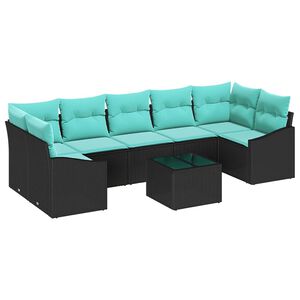 vidaXL Sofa Set with Cushion 8 pcs Black and Turquiose Poly Rattan