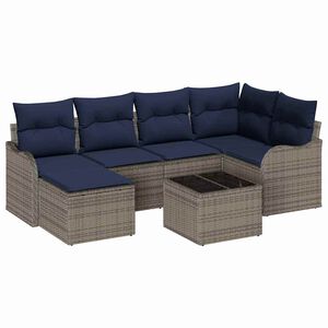 vidaXL Garden Sofa Set with Cushion 7 pcs Grey Poly rattan