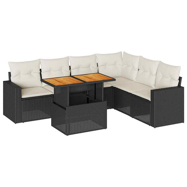 vidaXL 7 Piece Garden Sofa Set with Cushions Black Poly Rattan