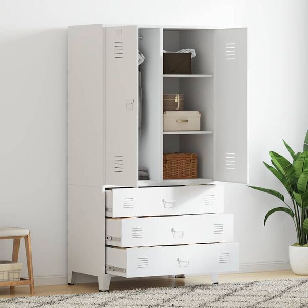 vidaXL Industrial Wardrobe White 90x50x180 cm Metal