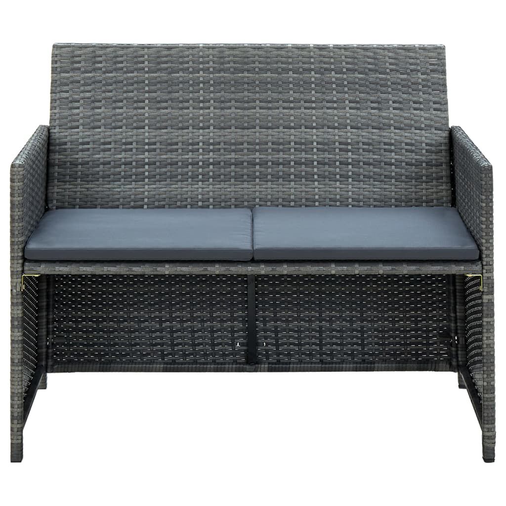 vidaXL 4 Piece Garden Lounge with Cushions Set Poly Rattan Grey