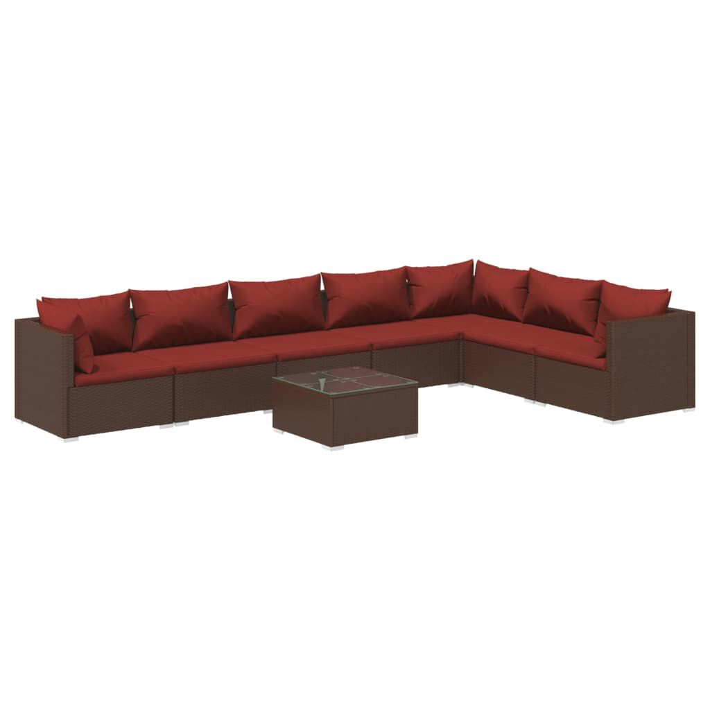 vidaXL 8 Piece Garden Lounge Set with Cushions Poly Rattan Brown
