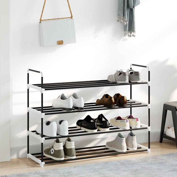 vidaXL Shoe Rack with 4 Shelves Metal and Plastic Black