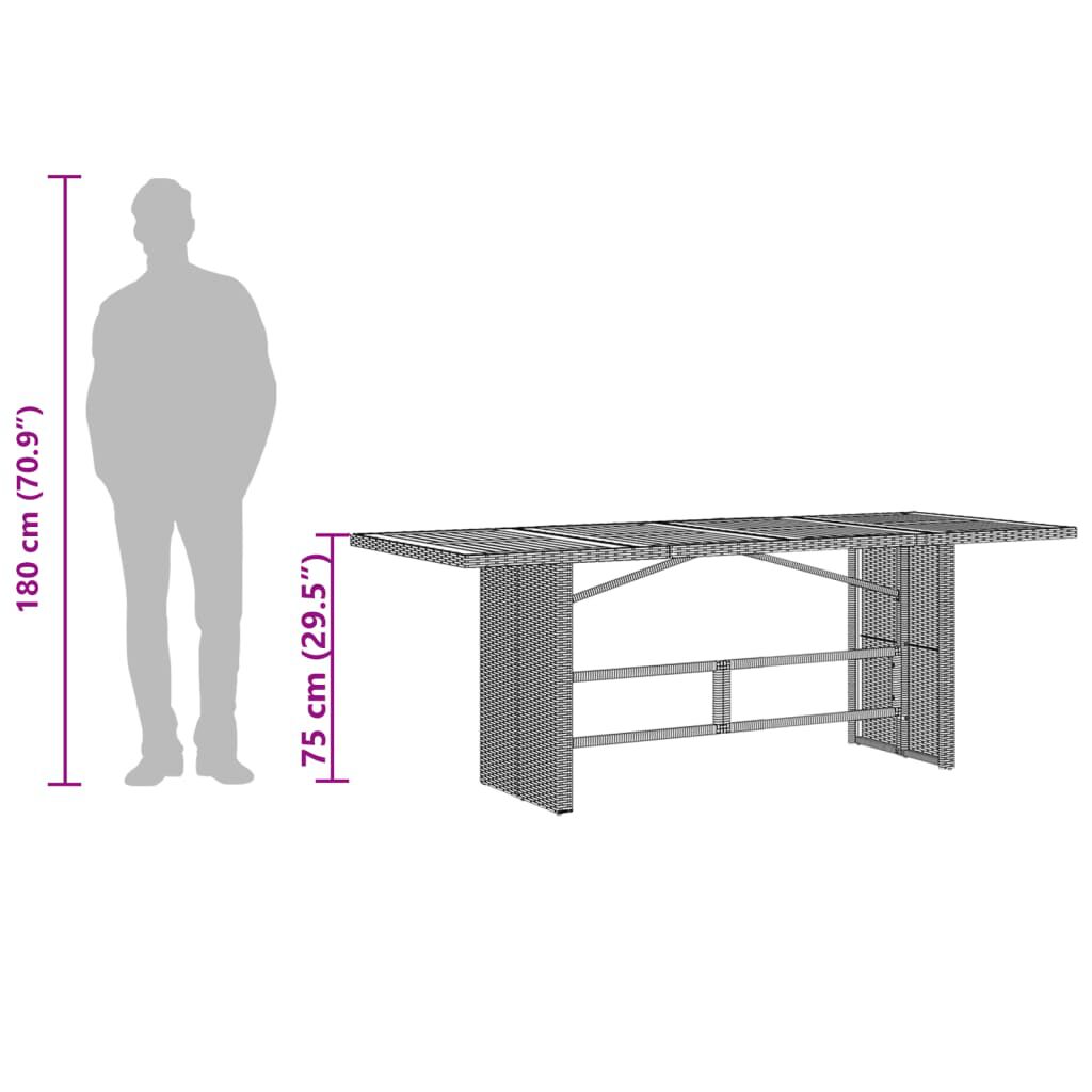 vidaXL Garden Table with Glass Top Beige 190x80x75 cm Poly Rattan