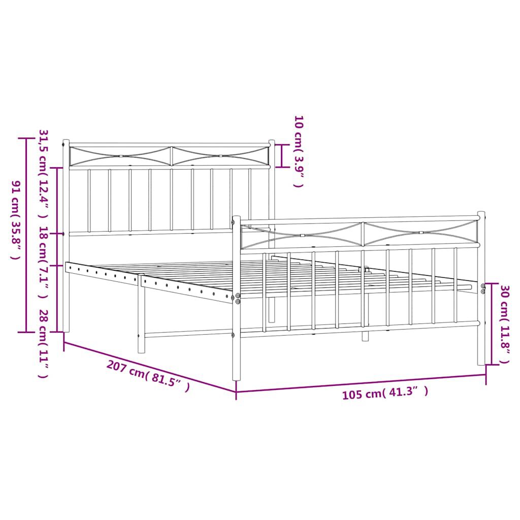 vidaXL Metal Bed Frame without Mattress with Footboard White 100x200cm