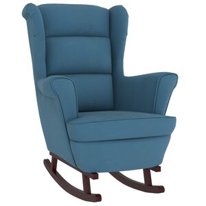 vidaXL Rocking Chair Wingback Blue Velvet and Solid Wood