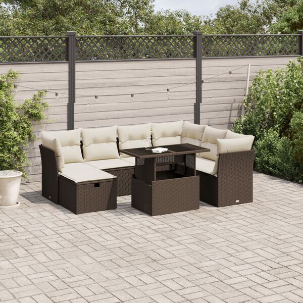 vidaXL 8 Piece Garden Sofa Set with Cushions Brown Poly Rattan