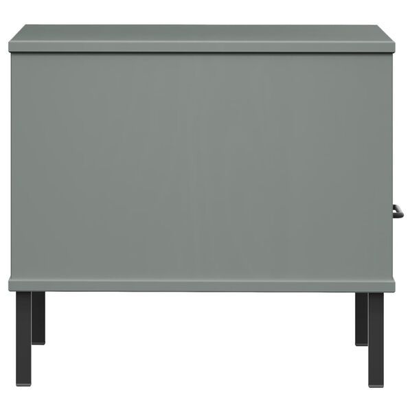 vidaXL Bedside Table with Metal Legs Grey Solid Wood Pine OSLO