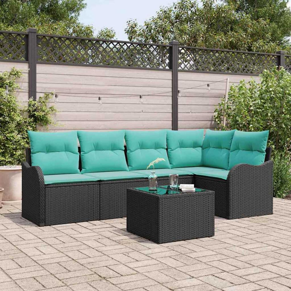 vidaXL Garden Sofa Set with Cushion 6 pcs Black Poly rattan