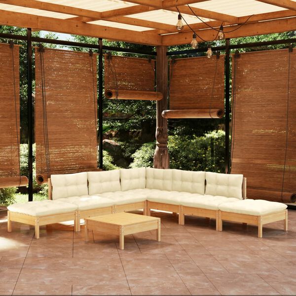 vidaXL 8 Piece Garden Lounge Set with Cream Cushions Pinewood