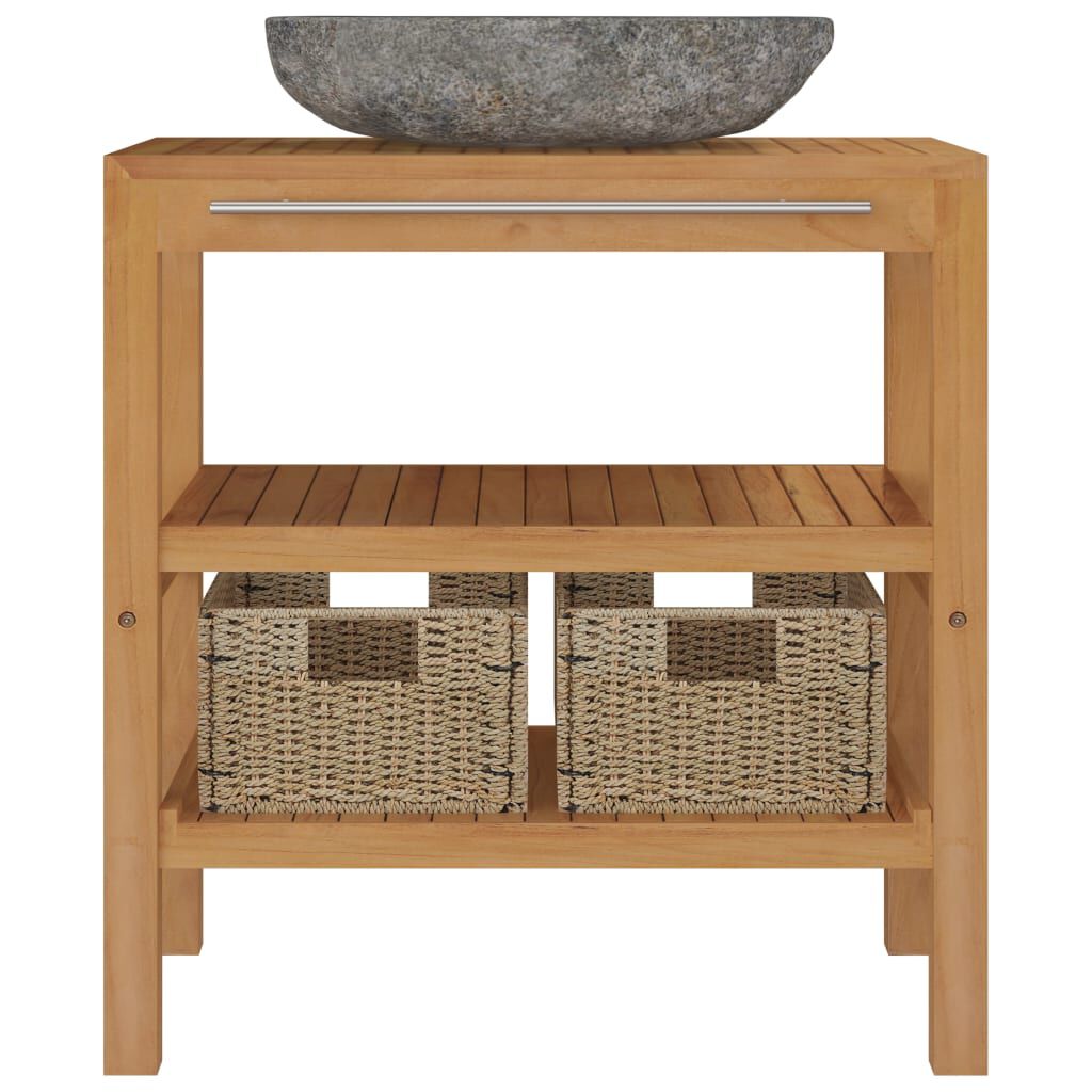 vidaXL Bathroom Vanity Cabinet Solid Teak with Sink River Stone Black