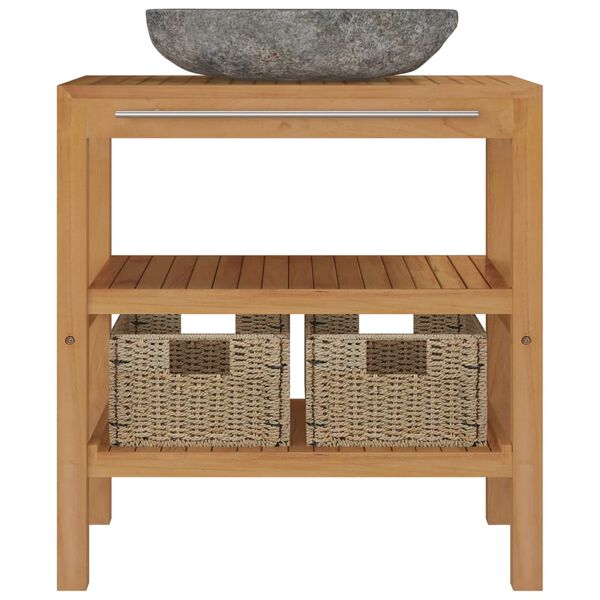 vidaXL Bathroom Vanity Cabinet Solid Teak with Sink River Stone Black