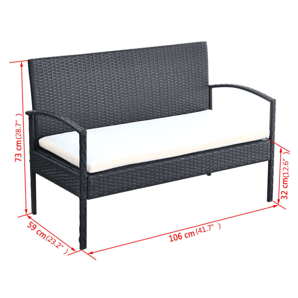 vidaXL 4 Piece Garden Lounge Set with Cushions Poly Rattan Black