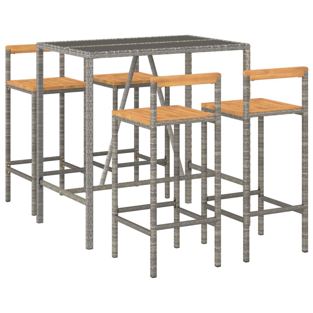 vidaXL 5 Piece Garden Bar Set Grey Poly Rattan& Solid Wood Acacia