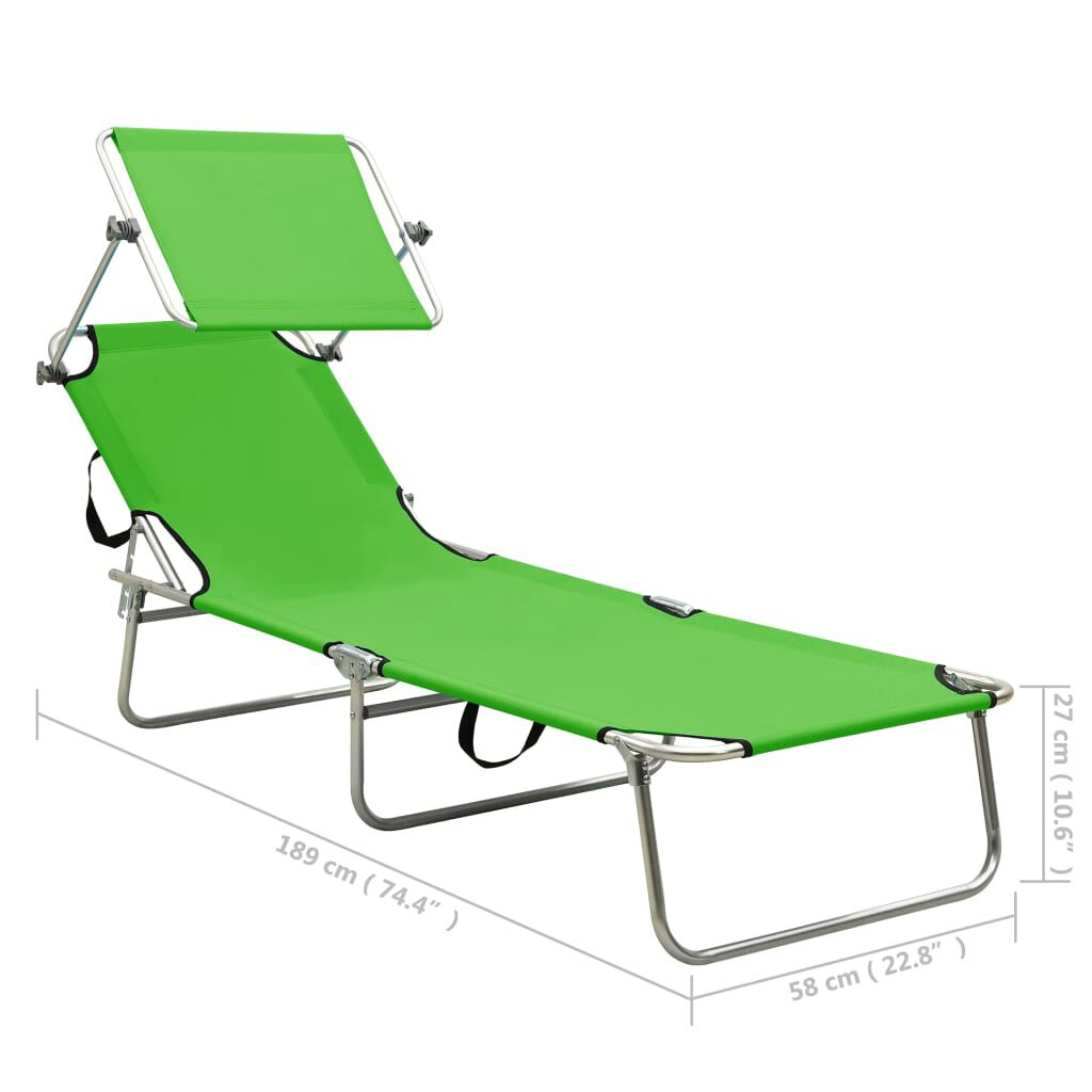 vidaXL Folding Sun Lounger with Canopy Steel Apple Green