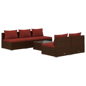 vidaXL 6 Piece Garden Lounge Set with Cushions Poly Rattan Brown