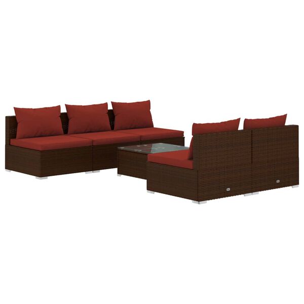 vidaXL 6 Piece Garden Lounge Set with Cushions Poly Rattan Brown