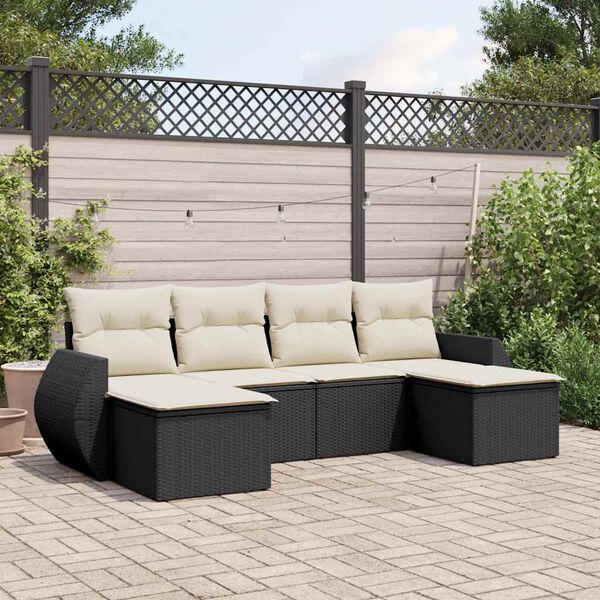 vidaXL 6 Piece Garden Sofa Set with Cushions Black Poly Rattan