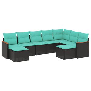 vidaXL 9 Piece Garden Sofa Set with Cushions Black Poly Rattan