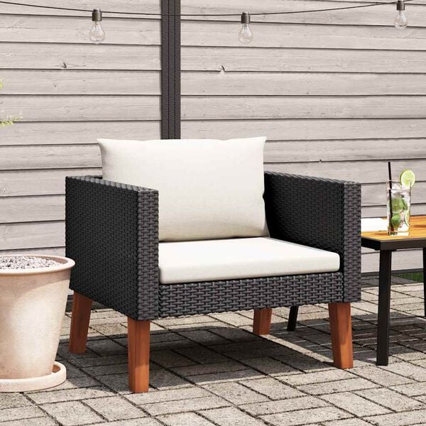 vidaXL Single Garden Sofa with Cushions Poly Rattan Black