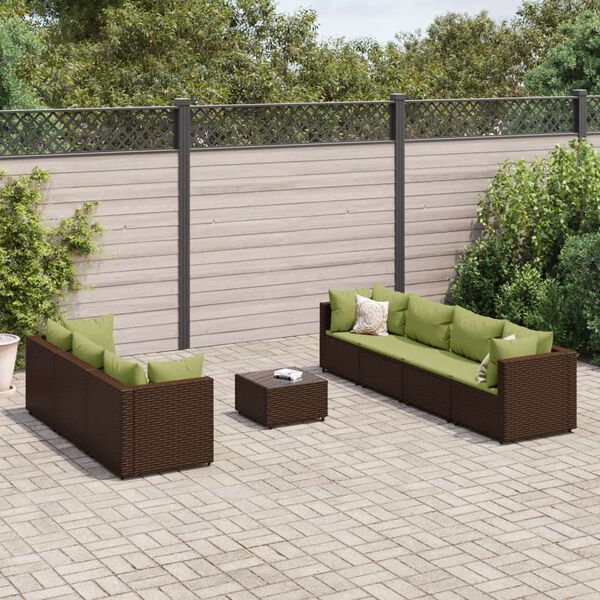 vidaXL 8 Piece Garden Lounge Set with Cushions Brown Poly Rattan