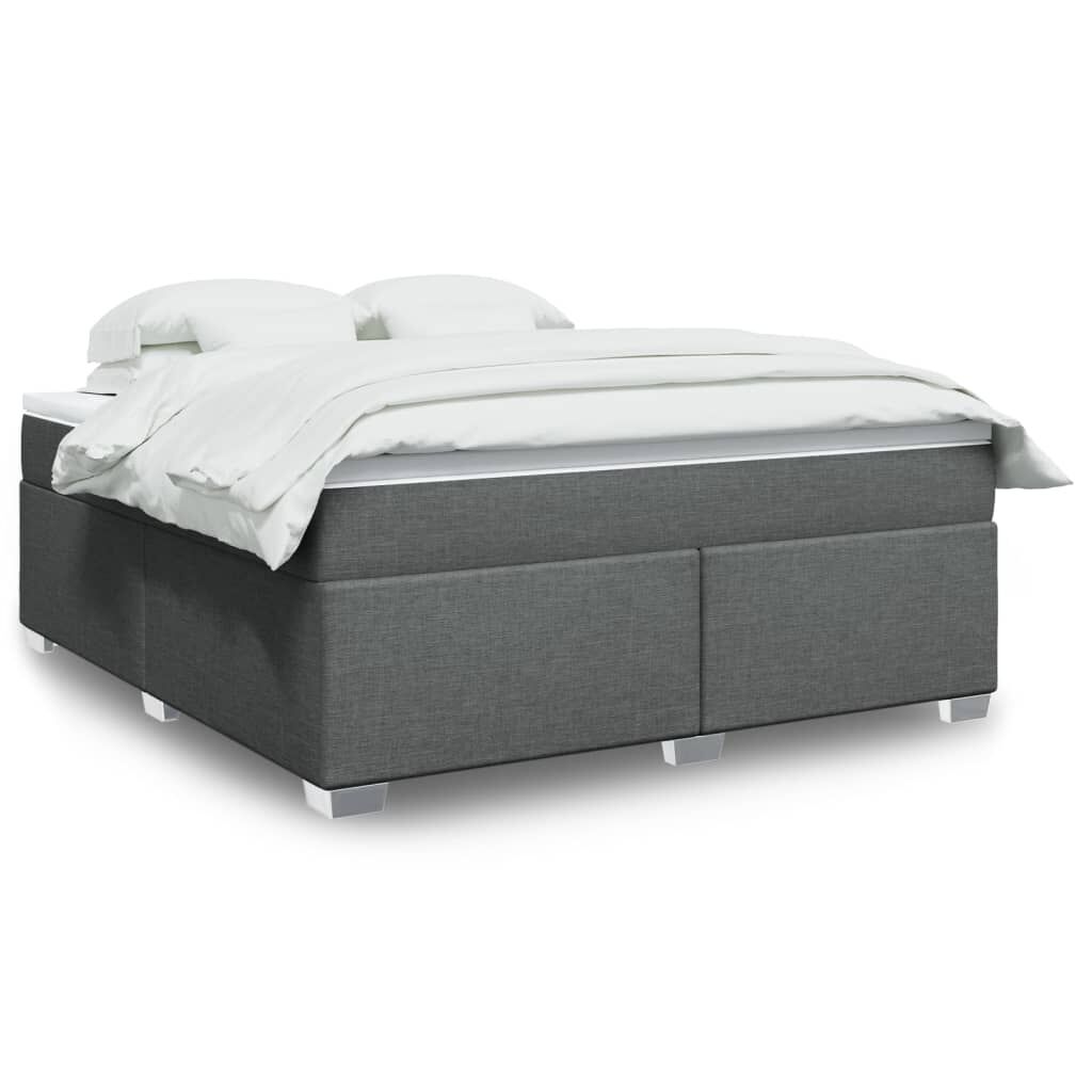 vidaXL Box Spring Bed with Mattress Dark Grey King Fabric