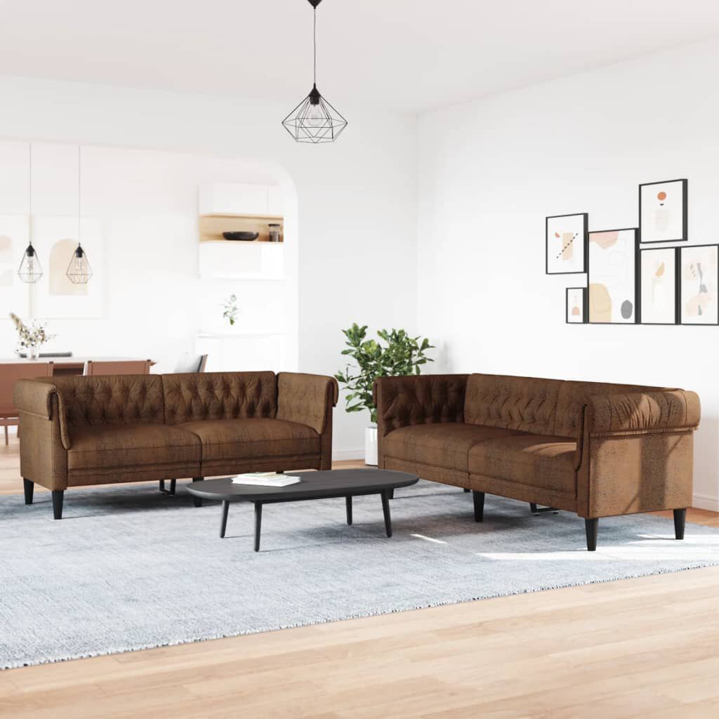vidaXL 2 Piece Sofa Set Brown Fabric