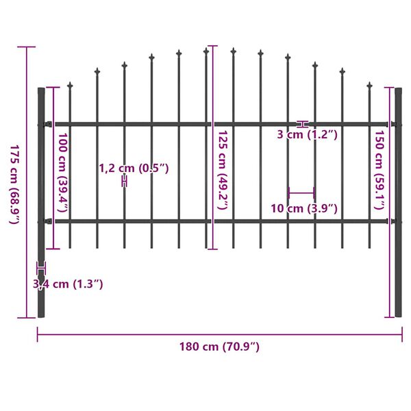 vidaXL Garden Fence with Spear Top Steel 170x125 cm Black