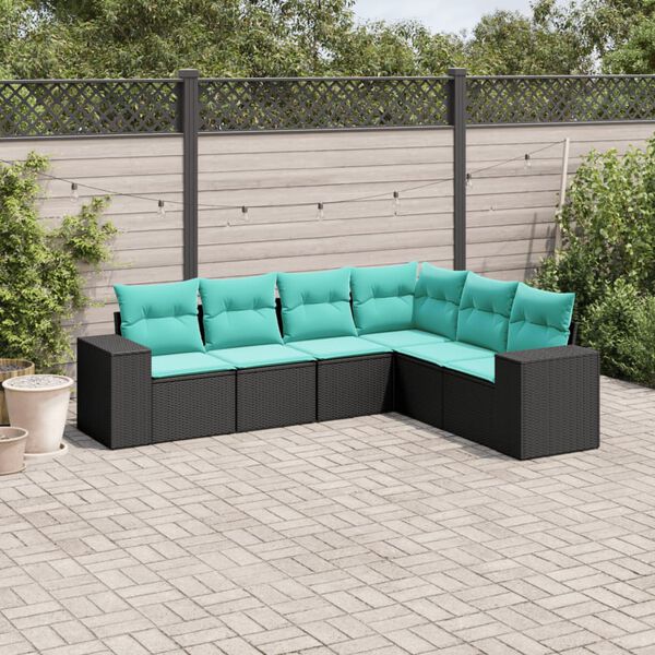 vidaXL 6 Piece Garden Sofa Set with Cushions Black Poly Rattan