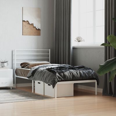 vidaXL Metal Bed Frame without Mattress with Headboard White 100x190cm