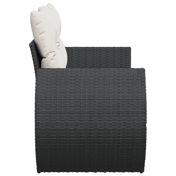 vidaXL Garden Sofa with Cushions 2-Seater Black Poly Rattan