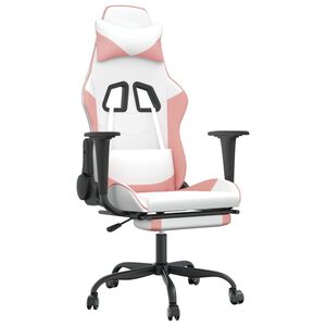 vidaXL Gaming Chair with Footrest White and Pink Faux Leather