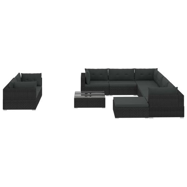 vidaXL 10 Piece Garden Lounge Set with Cushions Poly Rattan Black