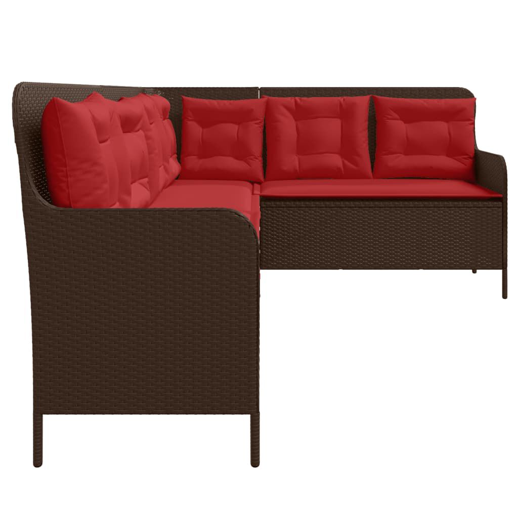 vidaXL Garden Sofa with Cushions L-Shaped Brown Poly Rattan