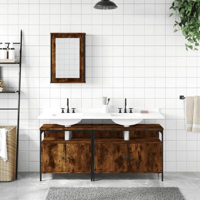 vidaXL 3 Piece Bathroom Furniture Set Smoked Oak Engineered Wood