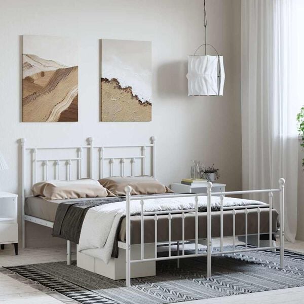 vidaXL Metal Bed Frame without Mattress with Footboard White 150x200cm