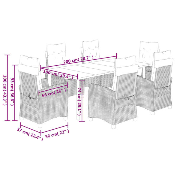 vidaXL 7 Piece Garden Dining Set with Cushions Brown Poly Rattan