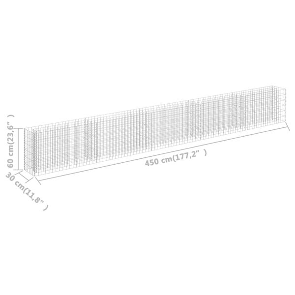 vidaXL Gabion Raised Bed Galvanised Steel 450x30x60 cm