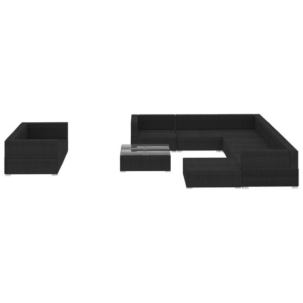 vidaXL 10 Piece Garden Lounge Set with Cushions Poly Rattan Black