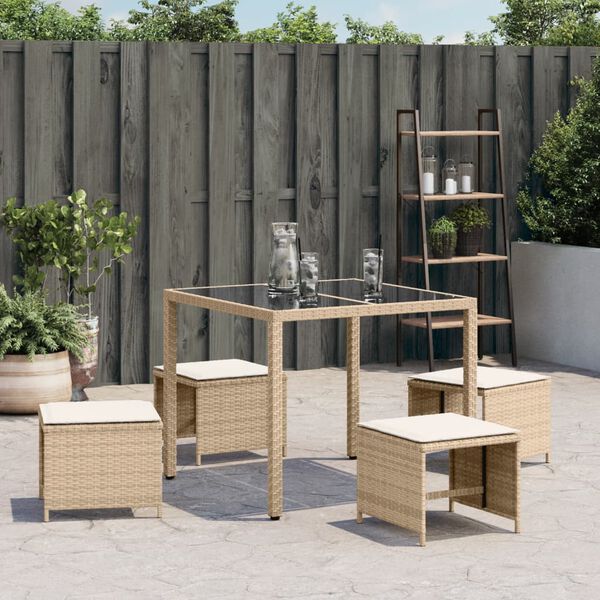 vidaXL Garden Stools with Cushions 4 pcs Beige 40x40x35 cm Poly Rattan