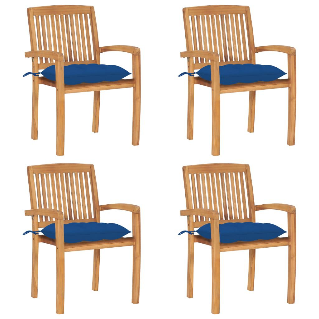 vidaXL Stacking Garden Chairs with Cushions 4 pcs Solid Teak Wood